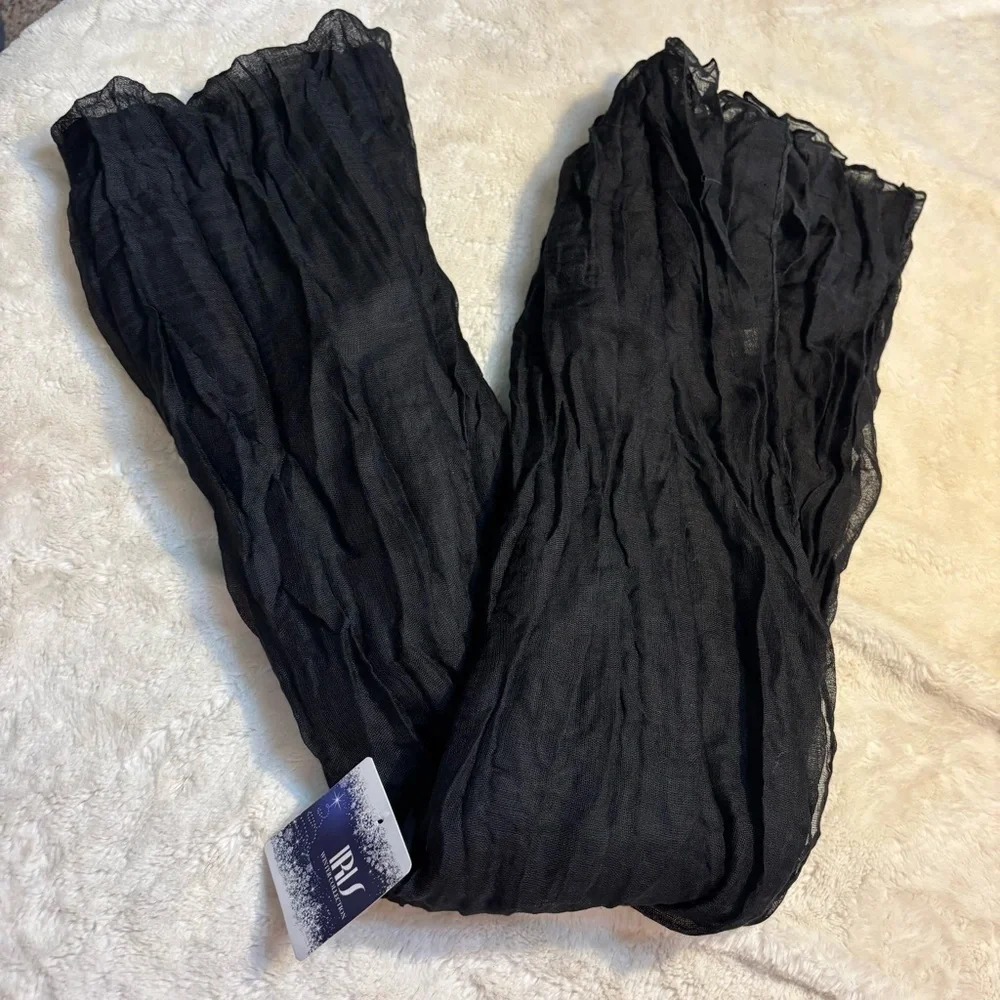 NWT Iris Scarf / Wrap Black Sheer Large Boho Versatile Linen-look Crunchy design